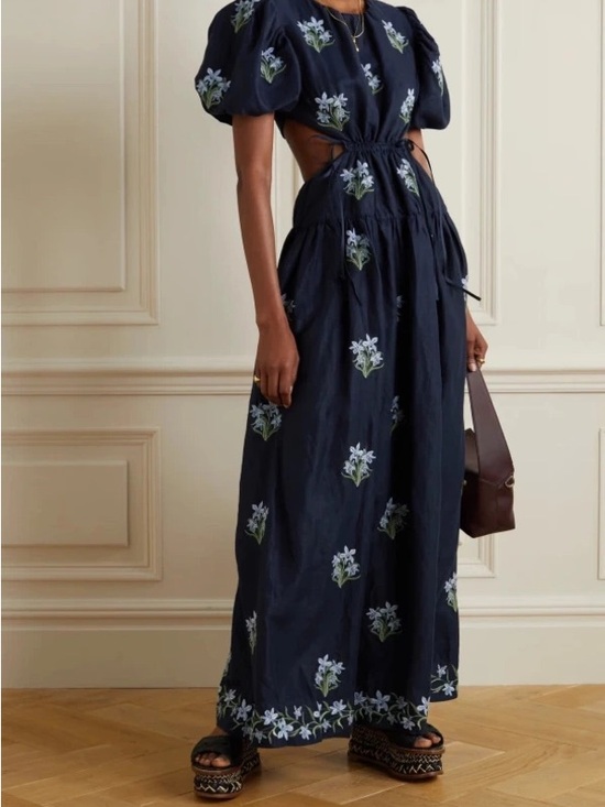 Agua by Agua Bendita Dresses & Skirts - Agua by Agua Bendita Navy Floral Cutout Maxi with Puff Sleeves